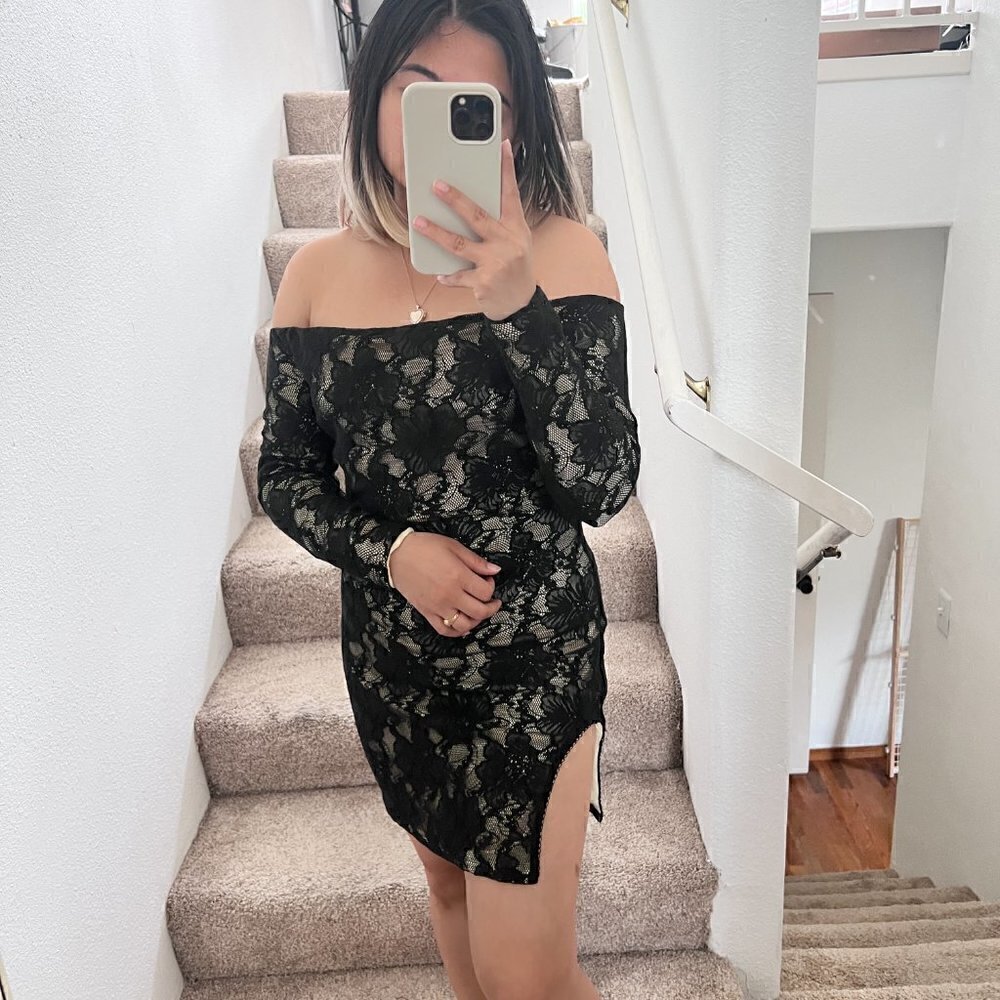 NBD‎ Black Lace Bodycon Long Sleeve Mini Dress S​​​​​​​​​​​​​​​​​​​​​​​​​​​​​​